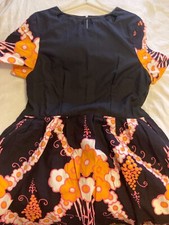 VTG MOD 60s 70s Retro Maxi Dress Hawaiian Barkcloth Floral Cutout HANDMADE Sz 20