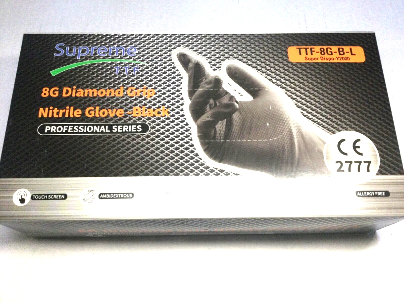 50 GRANDS GANTS JETABLES SUPREME EN NITRILE NOIR ULTRA SURÉLEVÉ POIGNÉE DIAMANT 8G