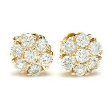 3Ct Lab Created Diamond Cluster Flower Stud Earrings 14K Yellow Gold Finish