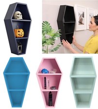 Gothic Coffin Shelf Wall Mounted Wooden Bookcase Spooky Halloween Room Storage