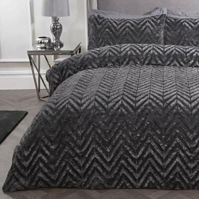 Sleepdown Fleece Luxus Chevron Struktur Streifen Geometrisch Kunstfell Anthrazit Grau