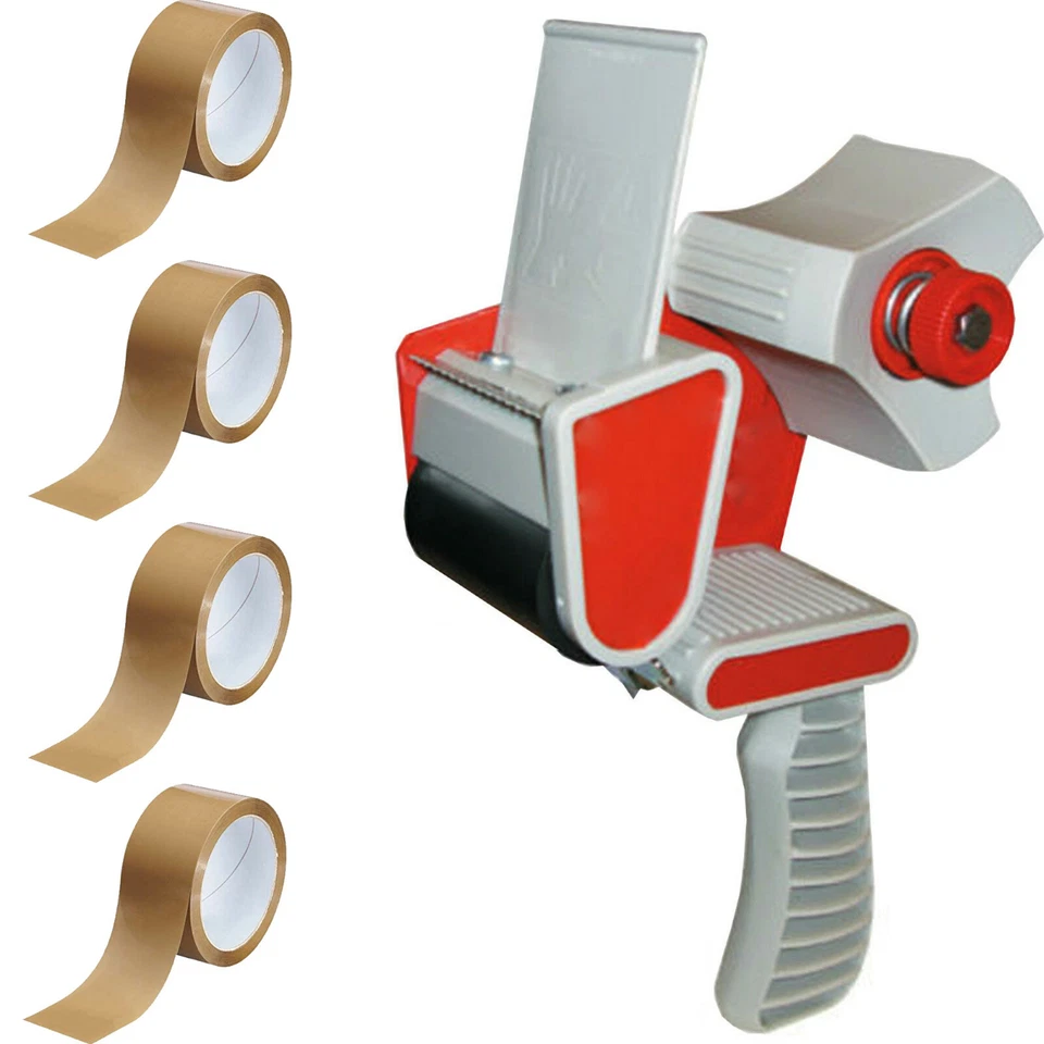 1 TAPE GUN DISPENSER+4 ROLLS BROWN BUFF PACKAGING PARCEL TAPE PACKING 50mm x 66m