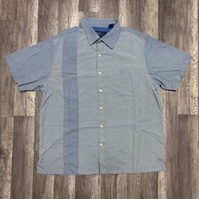 Nat Nast Shirt Mens Large Blue Luxury 100 Silk Herringbone Bowling Button Up