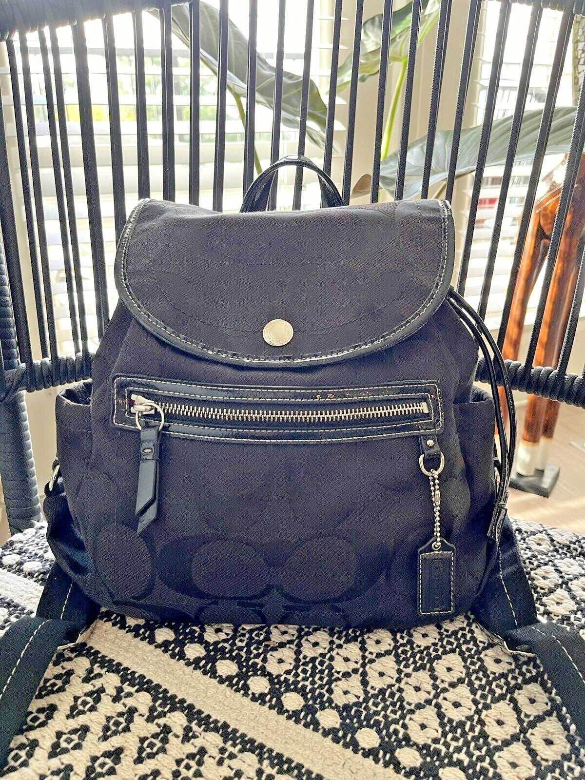 Coach Black Kyra Signature Daisy Canvas Backpack Pur… Gem