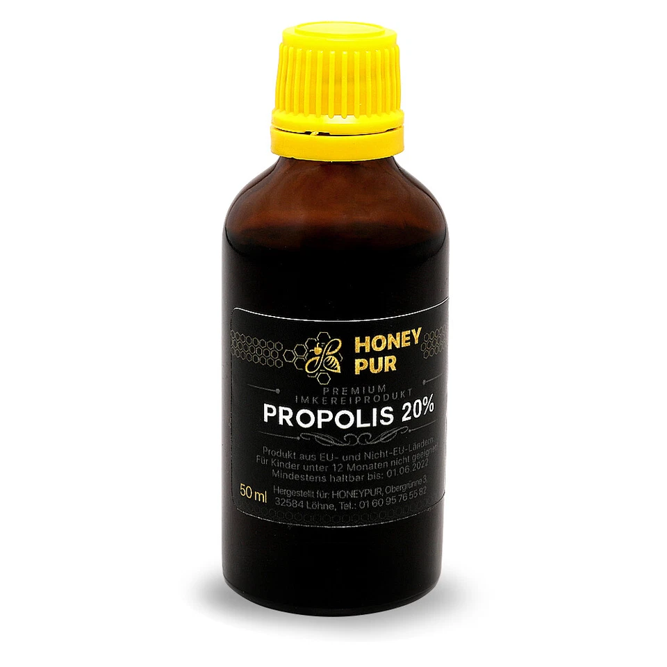 HONEY PUR Propolis Tinktur 50 ml mit 20 % Propolis Tropfen Naturbelassen und ohne Zusätze