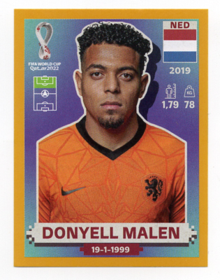 2022 Panini FIFA World Cup Sticker Gold NED20 Donyell Malen