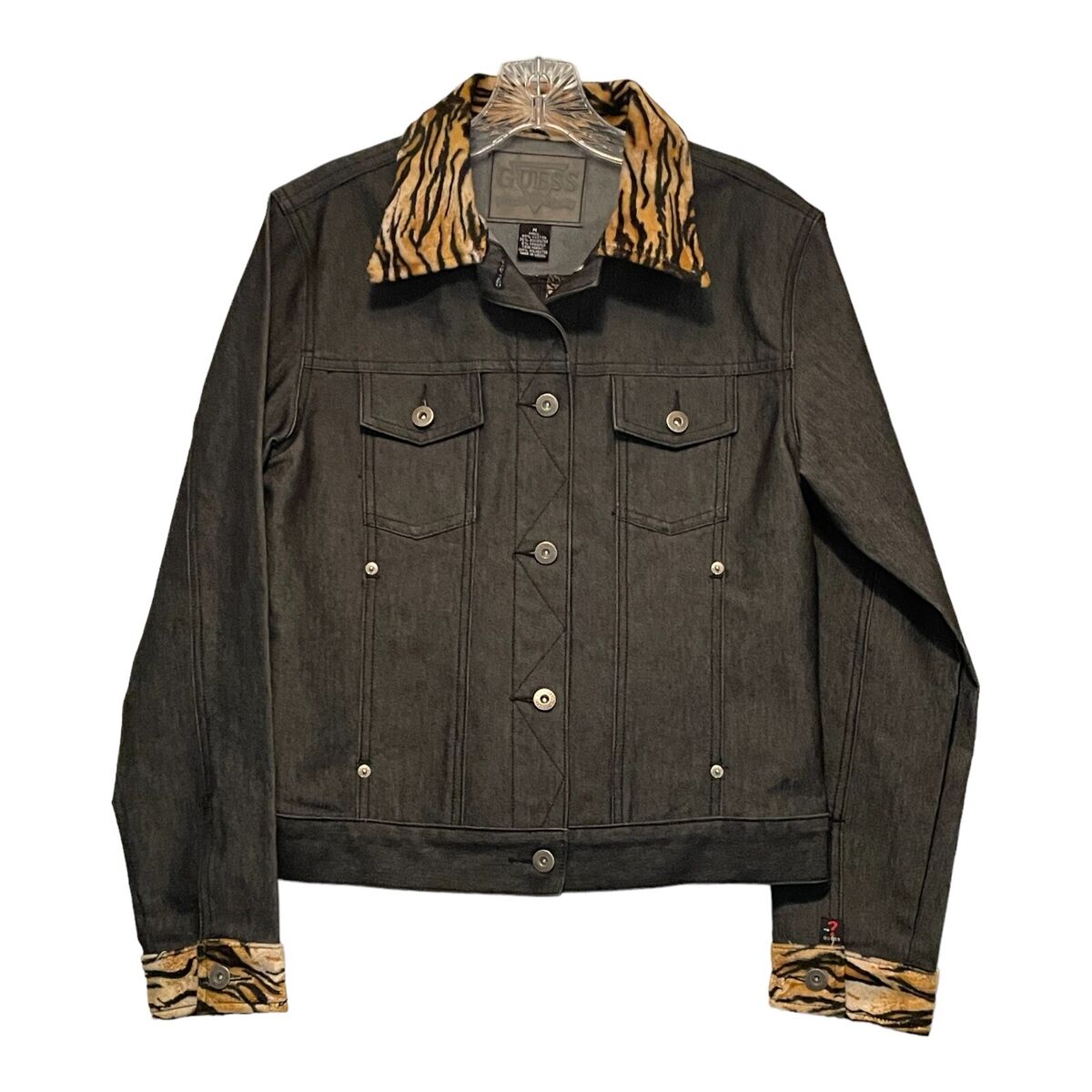 Leopard Print Patch Black Denim Jacket Leopard Print Patch Black Denim Jacket