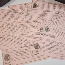 12 pink paycheck receipts 1950s paper carbon copy certificate Jasper County Miss