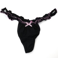 NEW Victoria's Secret VTG PINK Cotton Rare V-String Ruffle Thong Panty SMALL