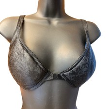 Vintage Lilyette Bra 36C Satin Underwire Nylon Push Up Black Padded Front Close