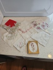 Vintage Handkerchief Lot Cotton Linen Embroidered Flowers Initials Lot Of 8