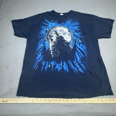 Gildan Shirt Mens 2XL Wolf Howling Moon Graphic Tee Big Print Wildlife
