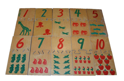 Vintage Creative Plaything Wooden Puzzle Counting 1 -10