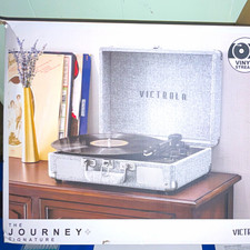 Victrola The Journey 3-Speed Portable Suitcase Record Player, Bluetooth, Gray