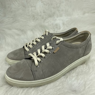 Ecco Womens Soft-7 Runner Shoes Sz 39 Grey Nubuck Leather Casual Lace Up Sneaker