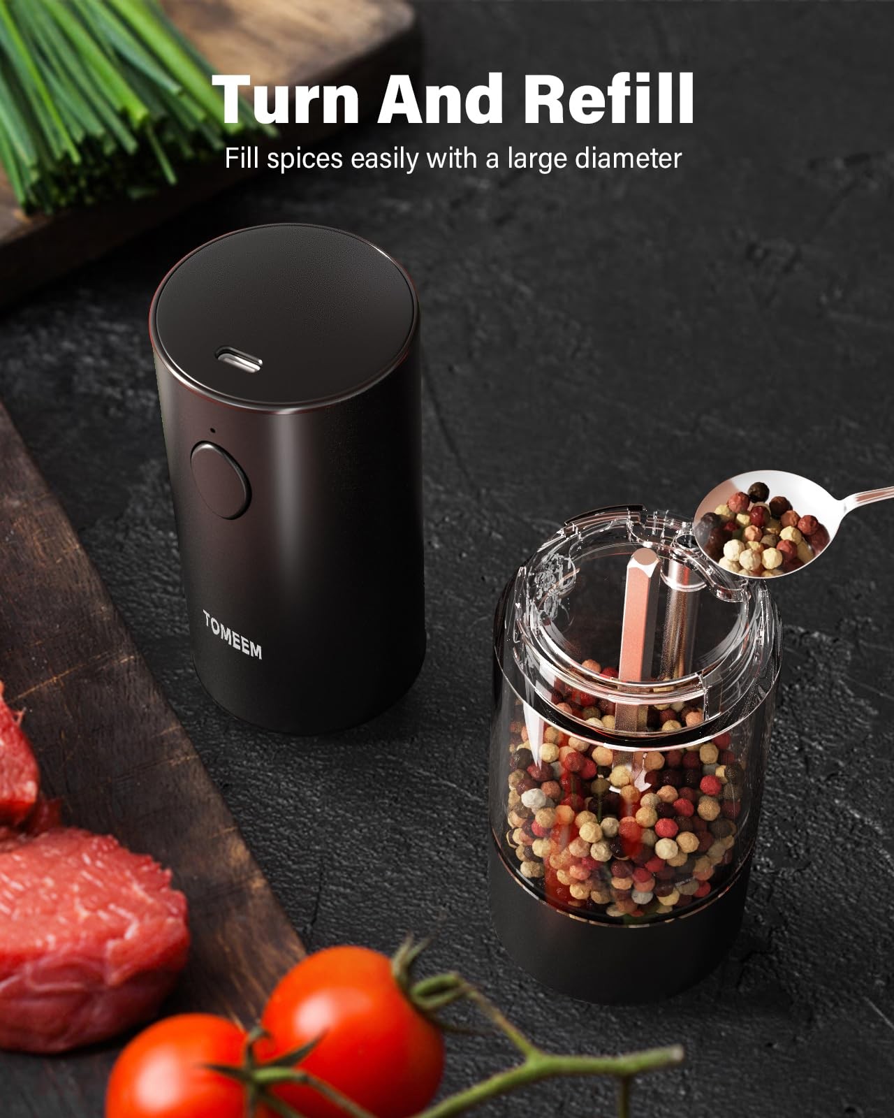 TOMEEM Upgraded Larger Capacity Electric Salt and Pepper Grinder Set Recharge...