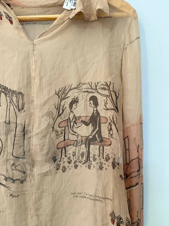 Blusa transparente rara Miu Miu Raymond Peynet para mujer talla M vintage romántica top Foto 2 de 4