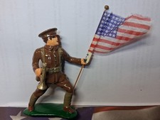 WW1 Army Officer W/ Horn  Flag Toy Soldier