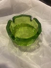 Vintage Blenko Art Glass Ashtray Green PebbleTextured Heavy Thick Glass Small 4"