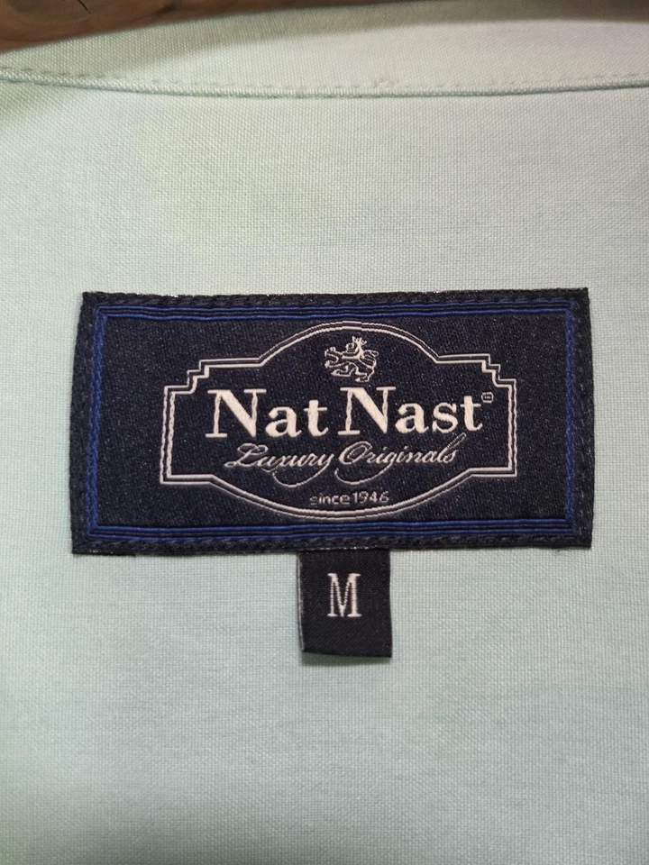 Camisa Nat Nast Para Hombre Mediana Azul Claro Seda Manga Corta Bordada Campamento Cubano Foto 4 de 4