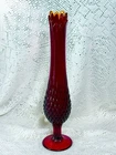 Vtg FENTON Ruby Red 9 Finger Swung Vase Flame Top Glows Amberina Hobnail 14.5”