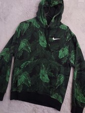 Nike Hoodie Mens Small Floral Fern Club French Terry Green Drawstring DISTRESSED