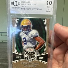 2020 SAGE All Rookie Team Gold Justin Jefferson #RT-5 BCCG 10 Football Card. rookie card picture
