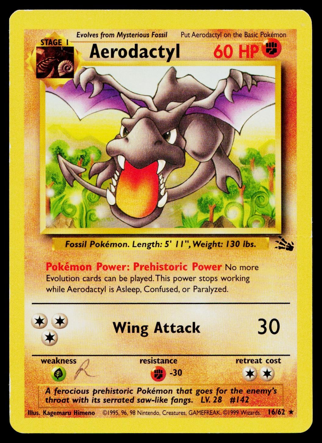 Aerodactyl 16/62 Rare Fossil Pokemon Heavily Played