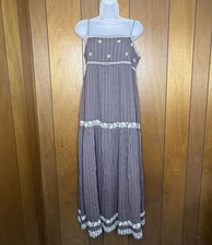 American Eagle Maxi Dress M Brown Embroidered Boho Festival OpenBack Cottagecore