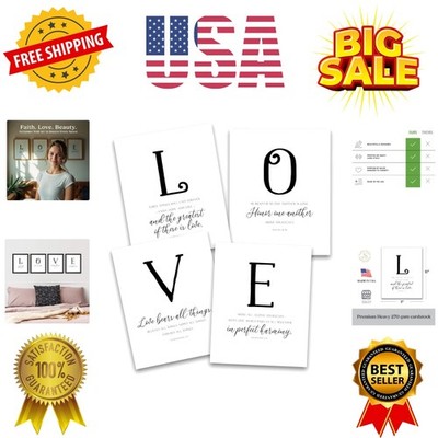4-Piece Love Scripture Wall Art Set, 1 Corinthians 13 Decor, Black & White 8x...
