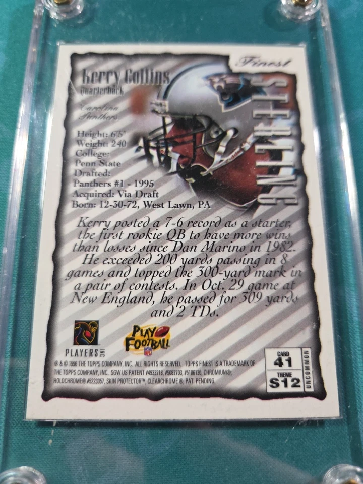 KERRY COLLINS 1996 TOPPS FINEST SILVER REFRACTOR UNPEELED Carolina Panthers  - Image 2 of 3