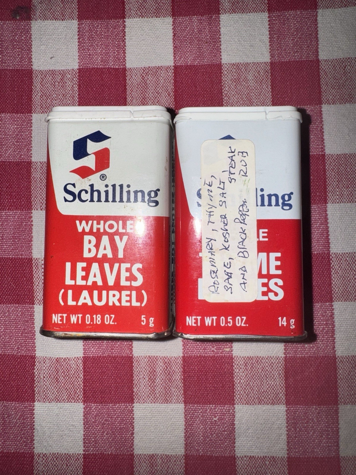 Vintage Lot Coleman’s Mustard Tin, Shilling Spice Tins Bay Thyme, Herb -Ox Jar