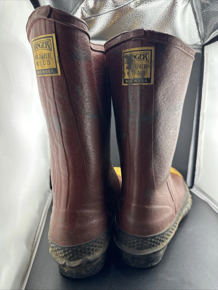 Botas vintage Ranger Rubber Company segurança biqueira de aço vermelho tamanho 9 ansi z41 pt99 fabricadas nos EUA - Imagem 3 de 4