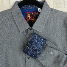 Robert Graham Flip Cuff Shirt Birdseye Pattern Gray Geometric Mens SZ-XL Classic