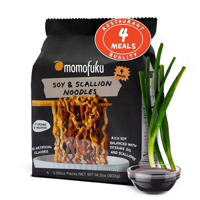 Momofuku Soy and Scallion Ramen Noodles by David Chang, 4 Pack of Restaurant Qua
