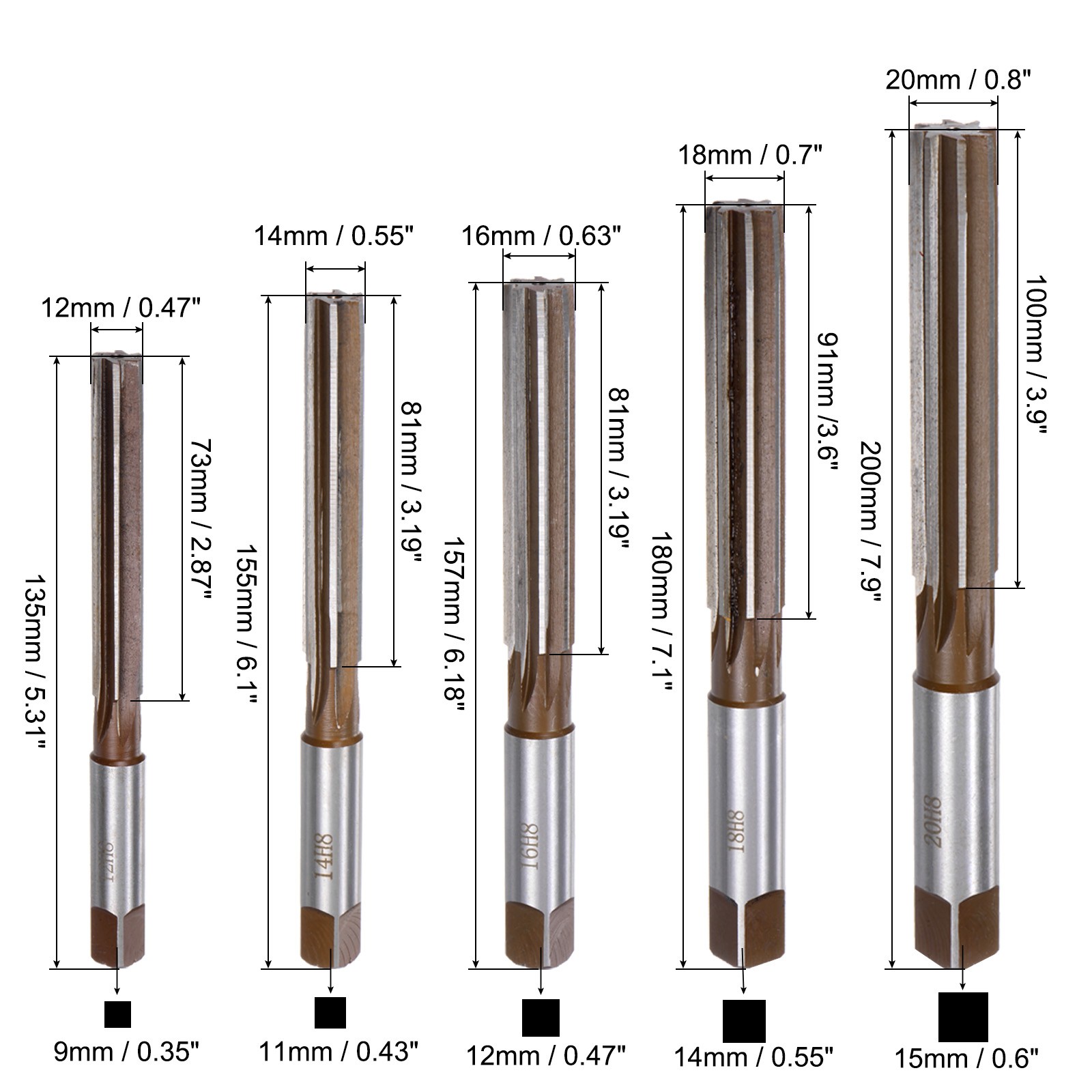 11pcs Hand Reamers Set 3mm-20mm H8 Metric Alloy Steel Reamer Bit Straight Flutes