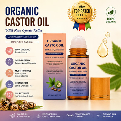1~3pcs Organic Golden Castor Oil Roll-On With Rose Quartz For Skin,Hair,Wrinkle