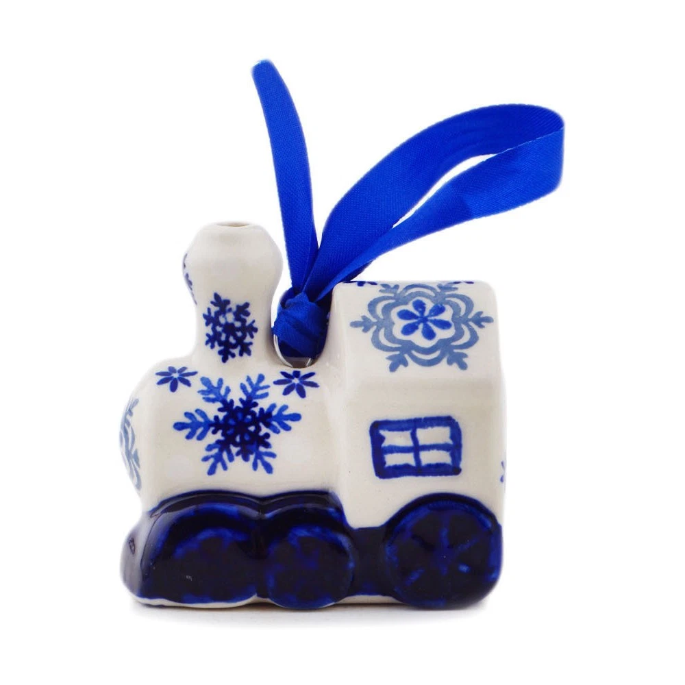 Manufaktura Polish Pottery Christmas Ball Ornament Train