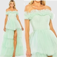 Mac Duggal 20570 Mint Green Off Shoulder Tiered Tulle Ball Style Gown Dress 12