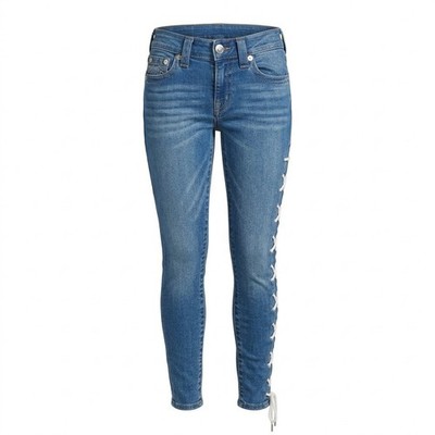 NEW True Religion Size 24 Jennie Curvy Lace Skinny Jeans Cabana Blue - AC