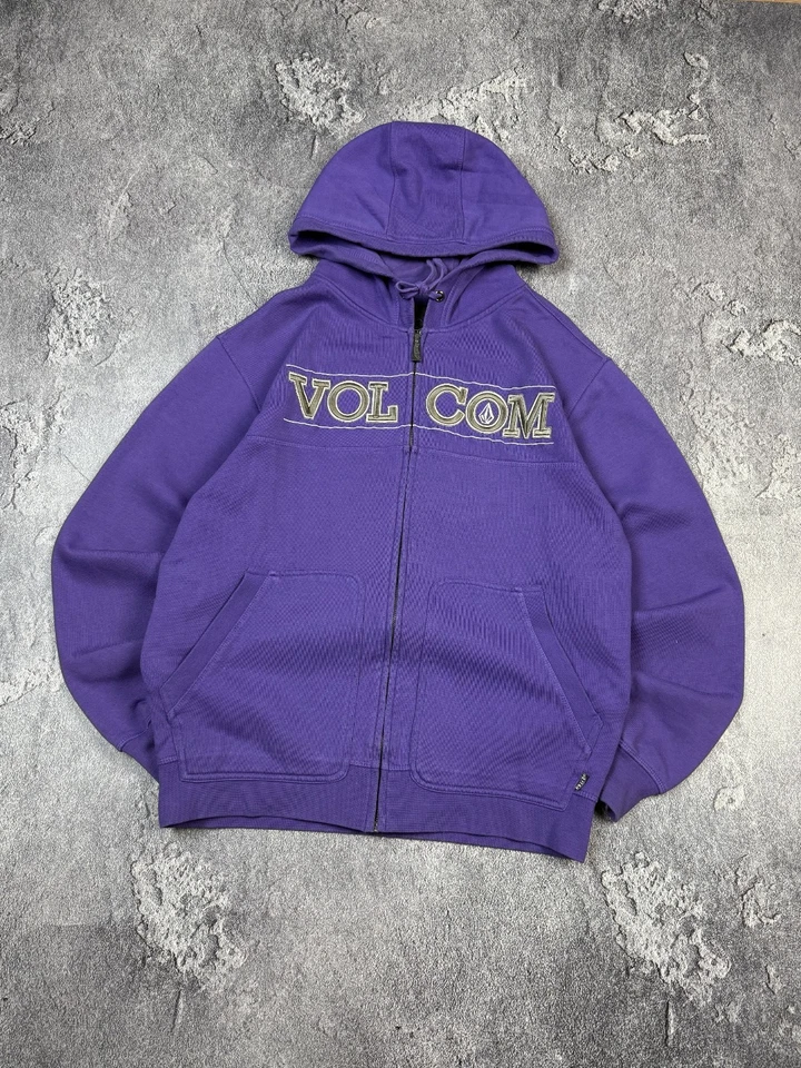 Y2K Volcom Zip Up Purple Spell Out Skateboarding 2000s Style Hoodie Sz M - Image 2 of 4