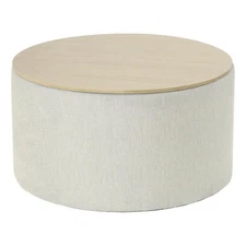 HomePop Round Modern Fabric & Wood Storage Ottoman in Light Gray