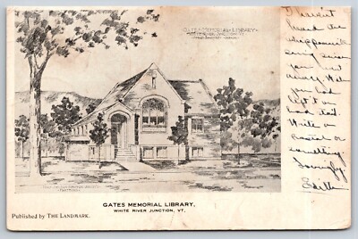 1906  White River Junction  Vermont  Gates Memorial Library   Postcard