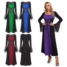 Womens Renaissance Retro Costume Lace-up Medieval Princess Dress Halloween Gown