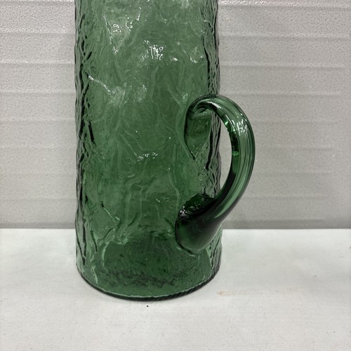 Grande fiaschetta brocca in vetro verde texture naturale, MCM anni 60 vintage 10,5" - Foto 4 di 7