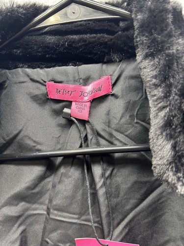 NEW Betsey Johnson Womens Size XS Black Faux Mini Fur Cropped Jacket Coat - Picture 12 of 14