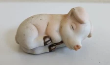 Vtg Bisque Porcelain Sleeping Piglet Pig Salt Pepper Shaker Farmhouse Decor