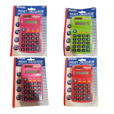BAZIC 8-Digit Dual Power Pocket Size Small, Red/Pink/Pink/Green New