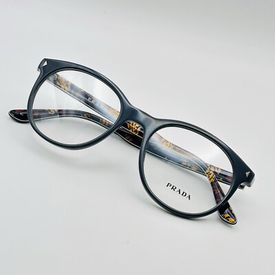 Prada Eyeglasses Womens Round Gray Panto Logo Mod. VPR 14T NEW