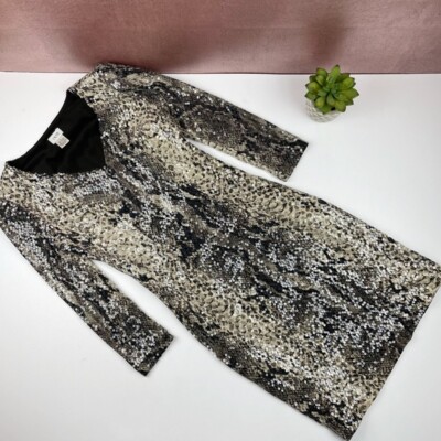 Cache Sequin Snake Print Black Brown Dress Women Size Party